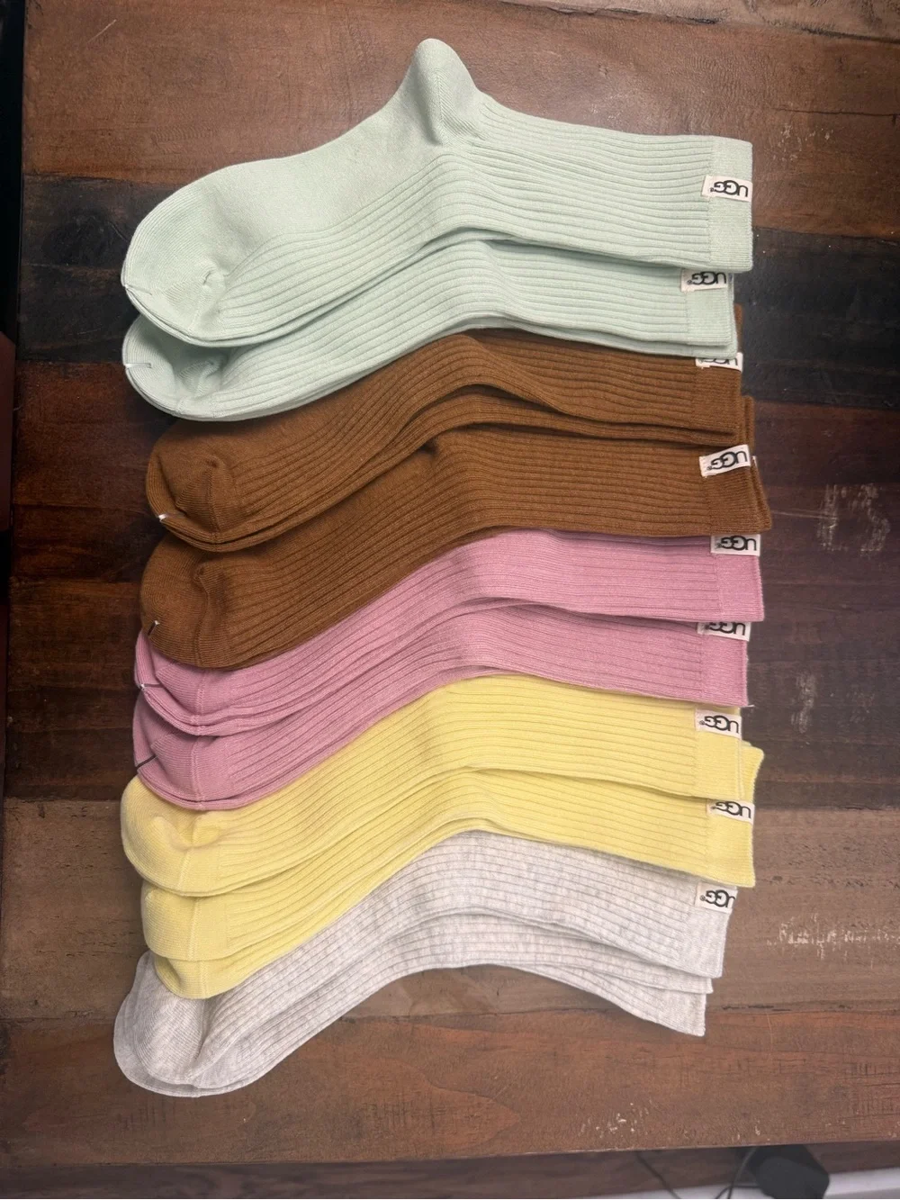 UGG Ribbed Crew Socks - Pastel Mint, Brown, Pink, Yellow, Gray (10- pack) NEW